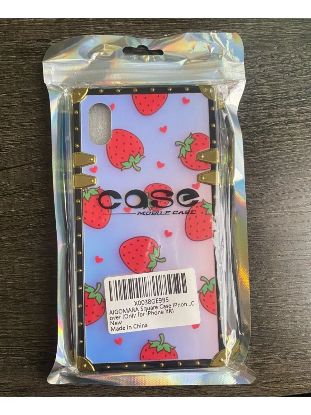 Strawberry Gradient‎ iPhone XR Case – Gold Trim Square, Slim Protective Cover